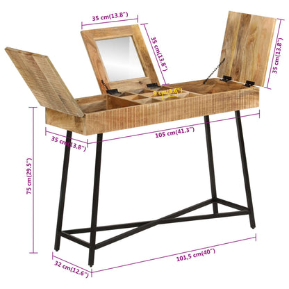 Sminkbord 105x35x75 cm massivt grovt mangoträ och järn