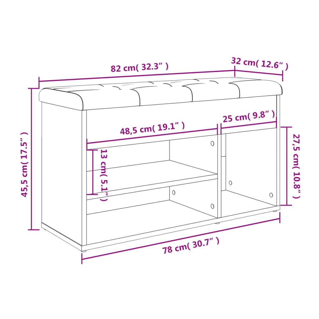 Kenkäteline Kenkäkaappi Kenkäpenkki sonoma tammi 82x32x45,5 cm