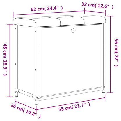 Skoställ Skoskåp brun ek Skobänk med flip-låda 62x32x56 cm