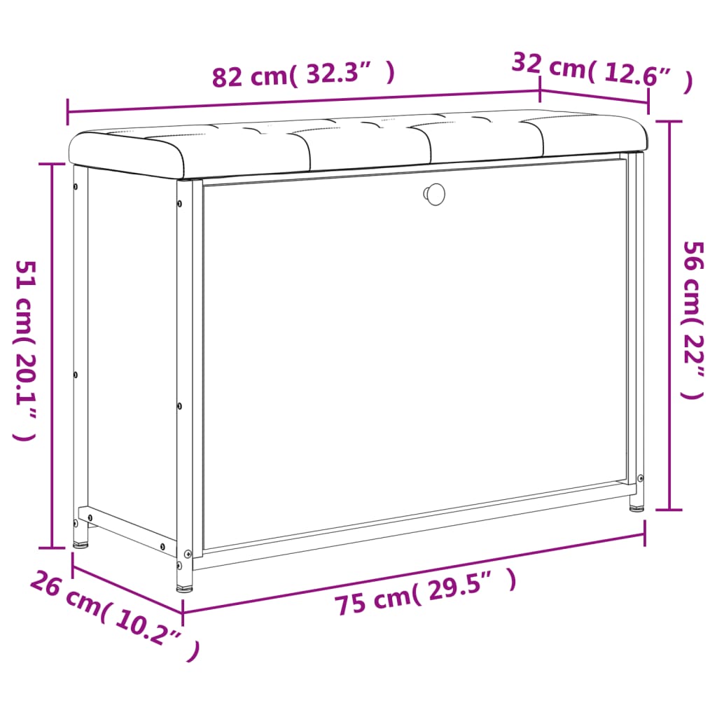 Kenkäteline Kenkäkaappi Kenkäpenkki savunvärinen tammi läppälaatikolla 82x32x56 cm