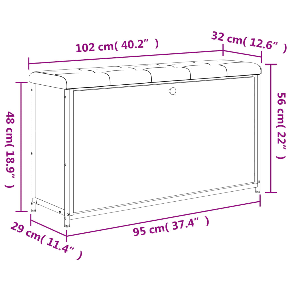 Kenkäteline Kenkäkaappi Musta kenkäpenkki läppälaatikolla 102x32x56 cm