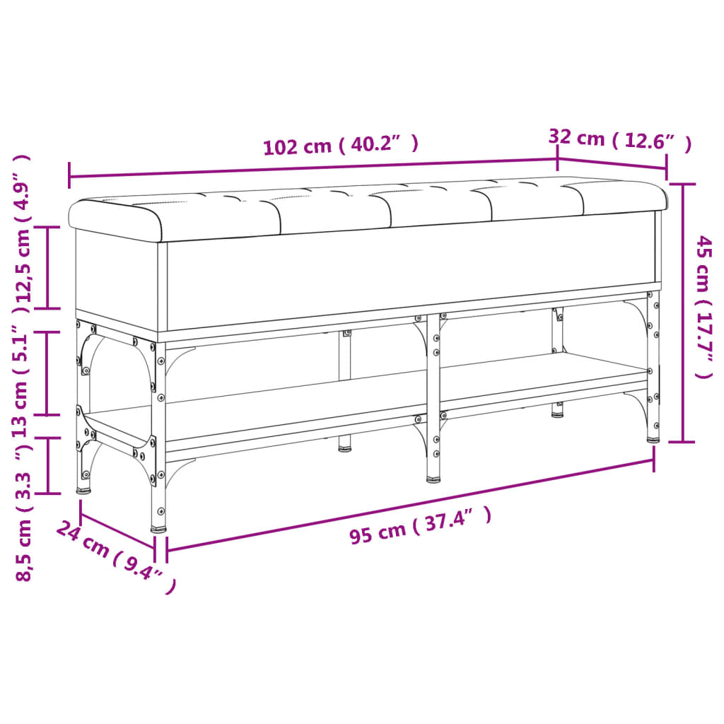 Kenkäteline Kenkäkaappi Kenkäpenkki sonoma tammi 102x32x45 cm