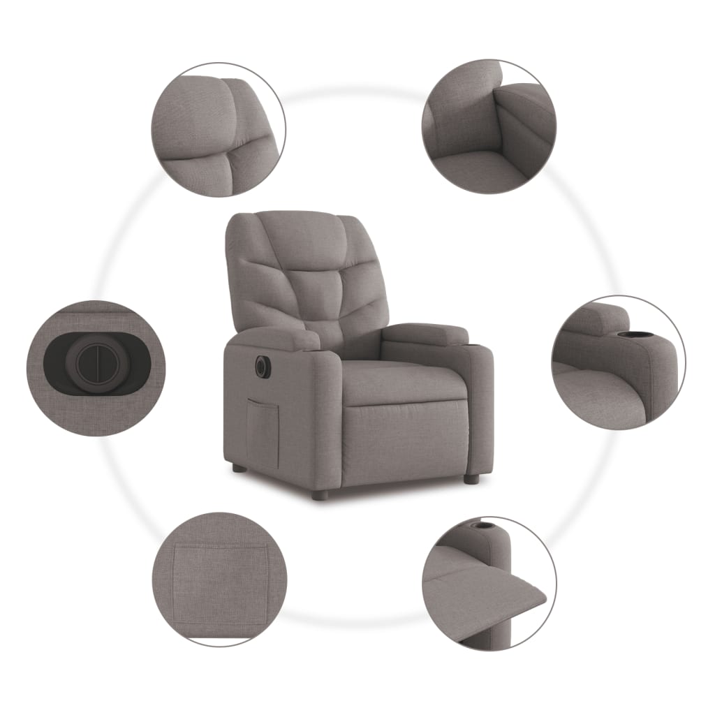 Elektrisk Massagefåtölj taupe Recliner tyg