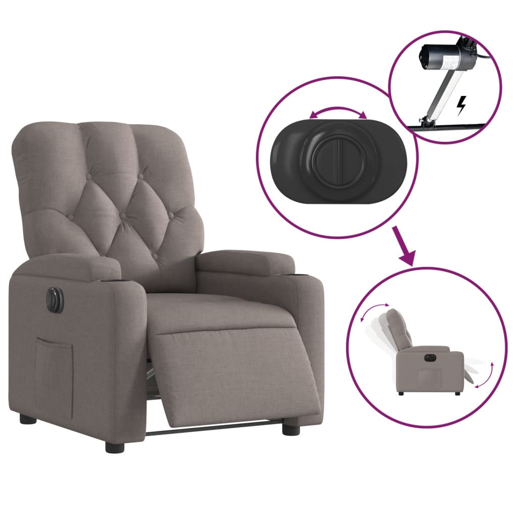 Elektrisk Massagefåtölj taupe Recliner tyg