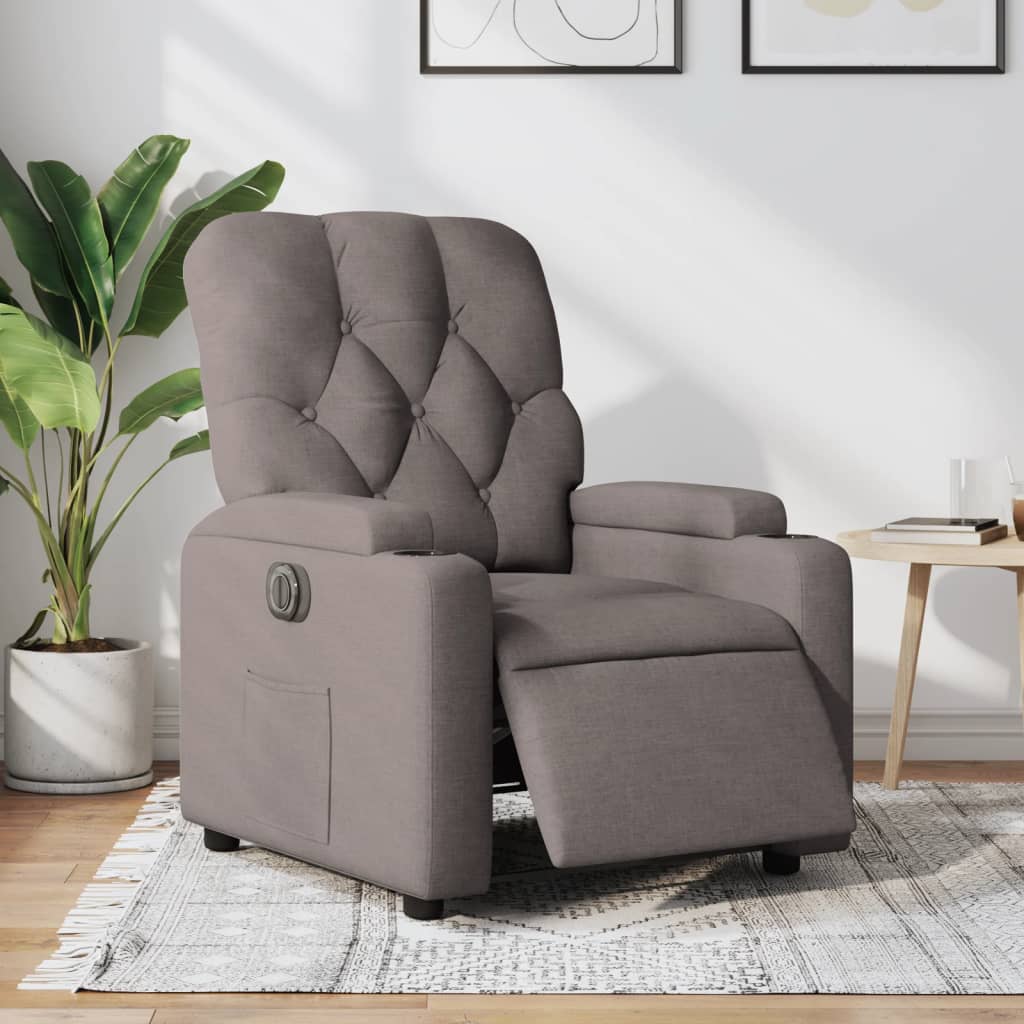 Elektrisk Massagefåtölj taupe Recliner tyg