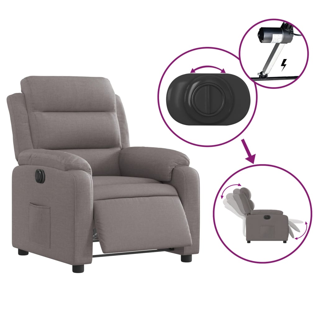 Elektrisk Massagefåtölj taupe Recliner tyg