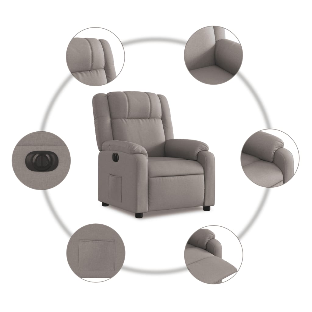 Elektrisk Massagefåtölj taupe Recliner tyg