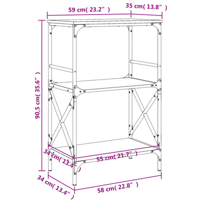 Kirjahylly ruskea tammi 3 hyllyä 59x35x90,5 cm