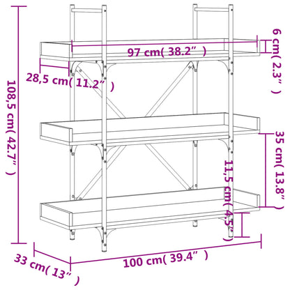 Kirjahylly musta 3 hyllyä 100x33x108,5 cm