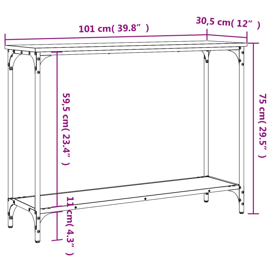 Avlastningsbord konsolbord svart 101x30,5x75 cm