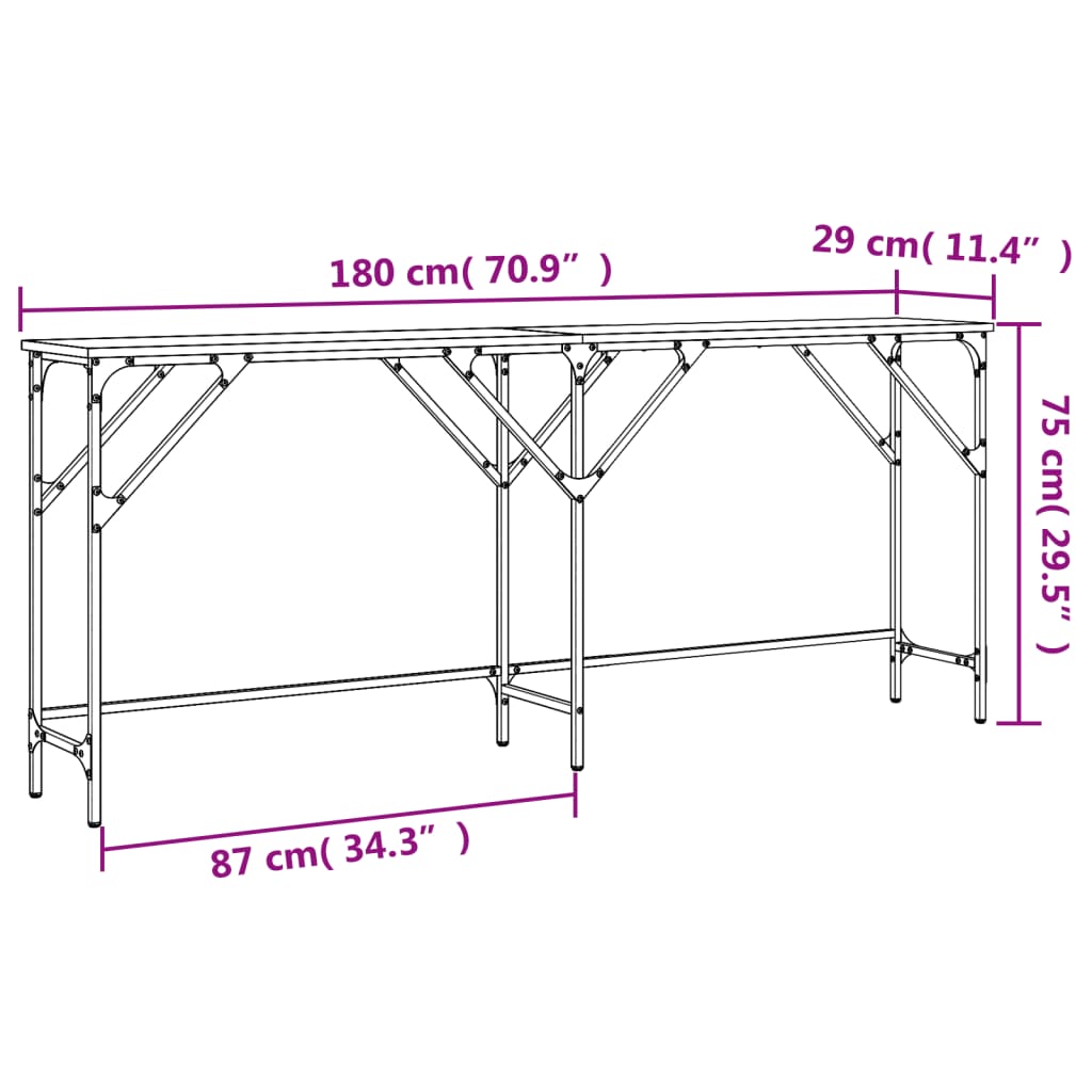 Avlastningsbord konsolbord brun ek 180x29x75 cm