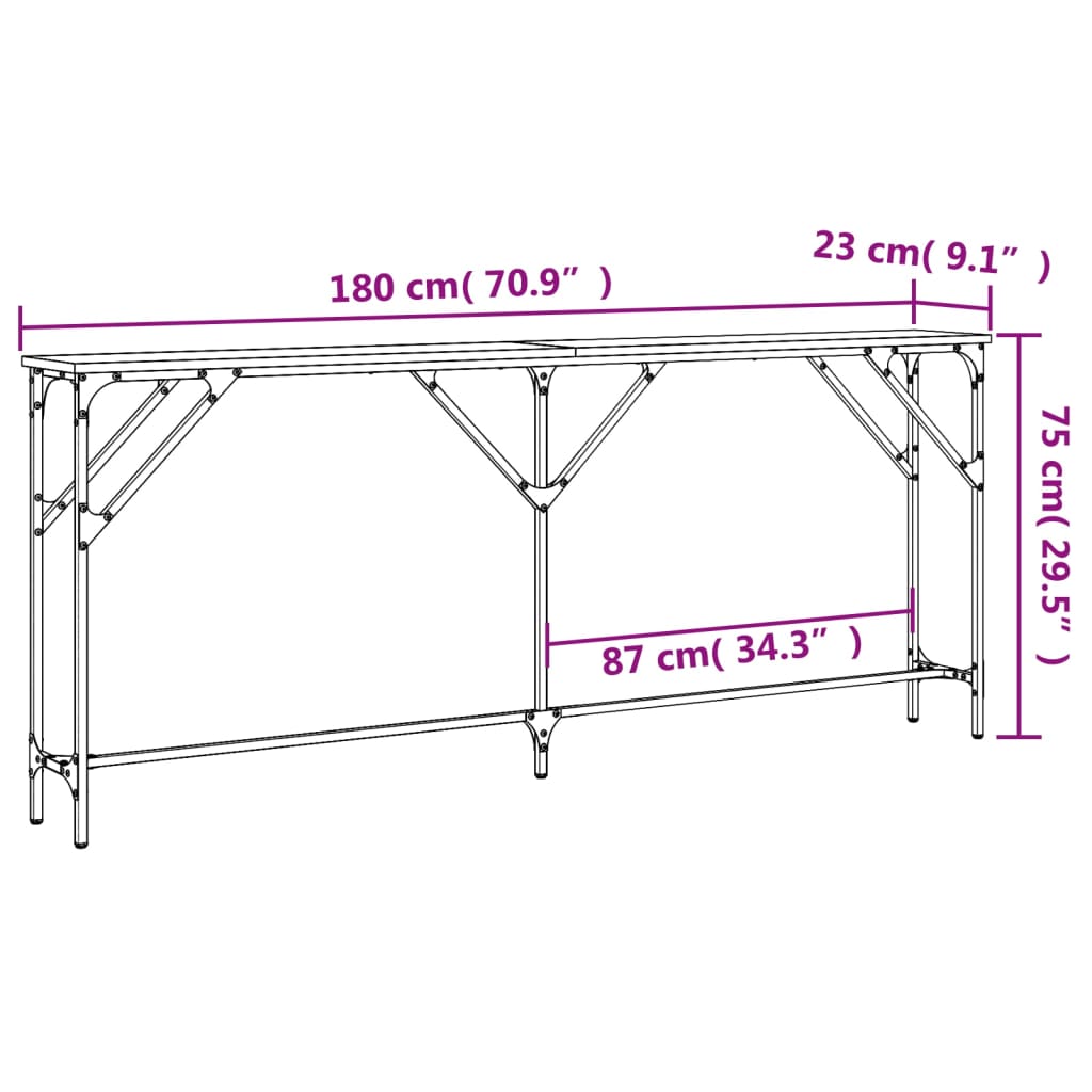 Avlastningsbord konsolbord brun ek 180x23x75 cm