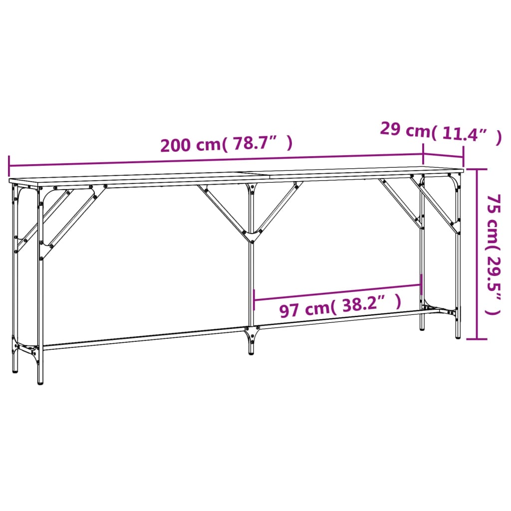 Avlastningsbord konsolbord brun ek 200x29x75 cm