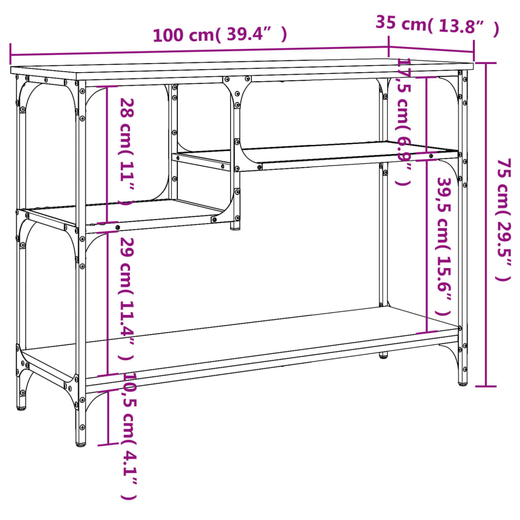 Avlastningsbord konsolbord brun ek med hyllor 100x35x75 cm