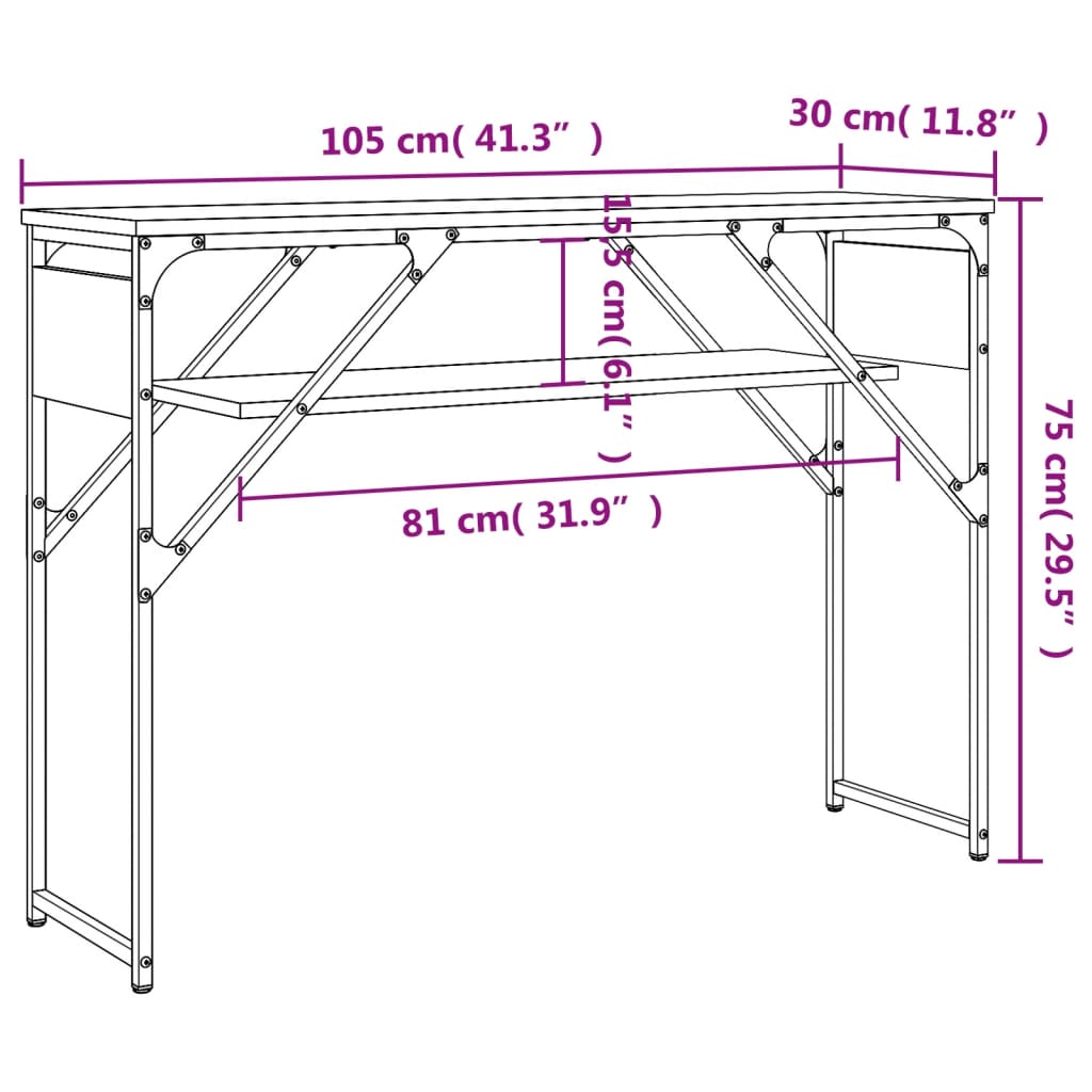 Avlastningsbord konsolbord sonoma ek med hylla 105x30x75cm