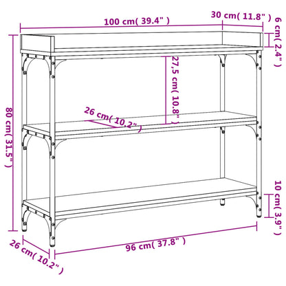 Avlastningsbord konsolbord rökfärgad ek med hyllor 100x30x80 cm