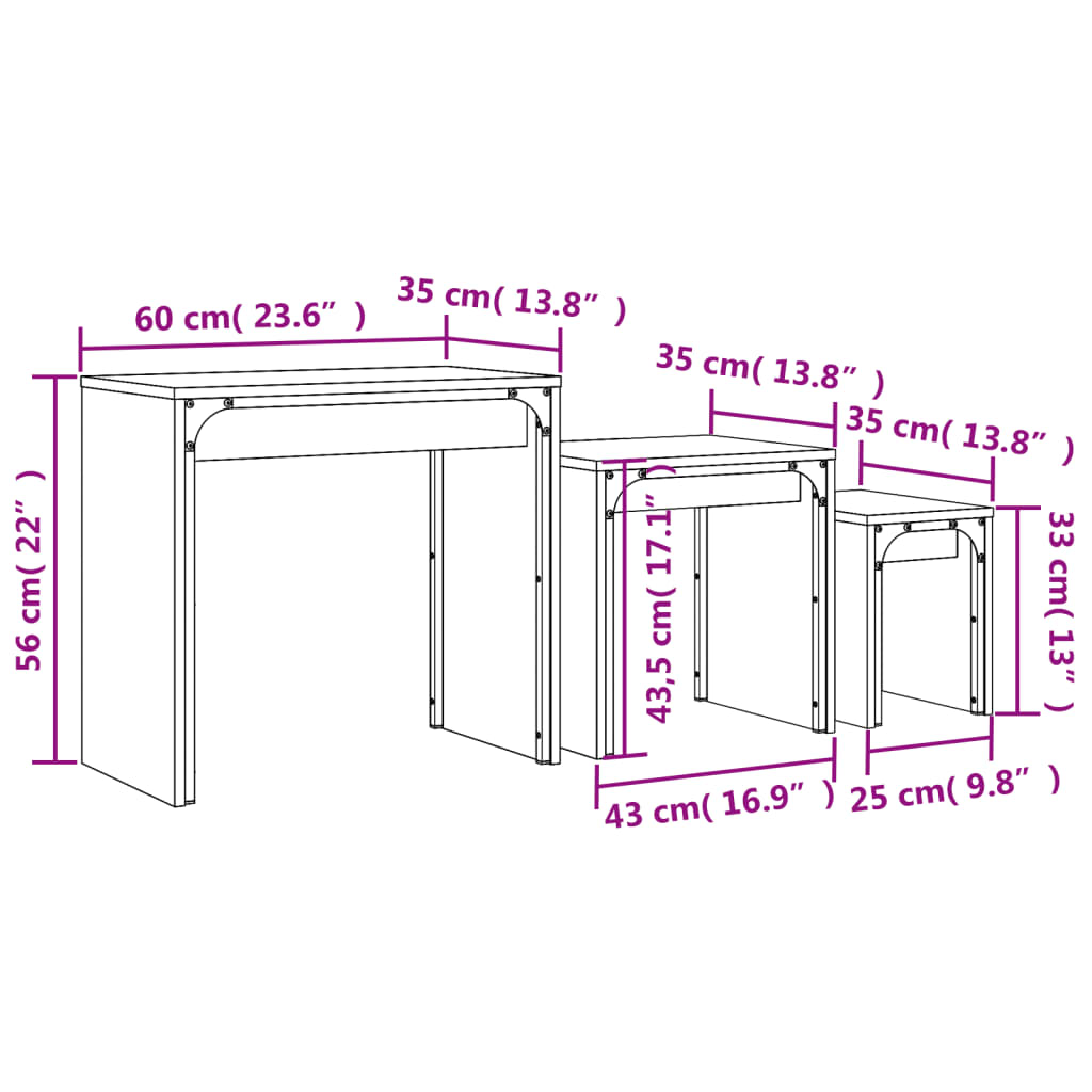 Soffbord brun ek Satsbord 3 st