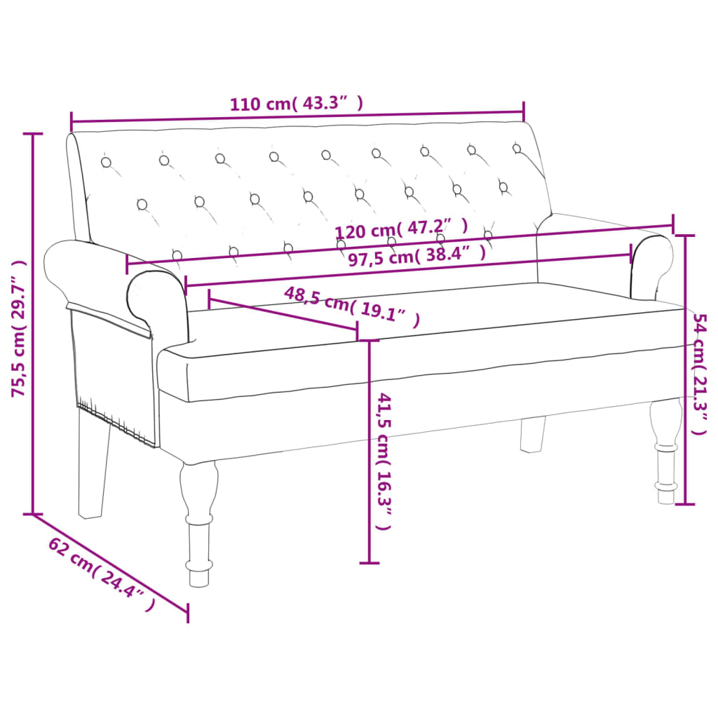 Sittbänk svart med ryggstöd 120x62x75,5 cm