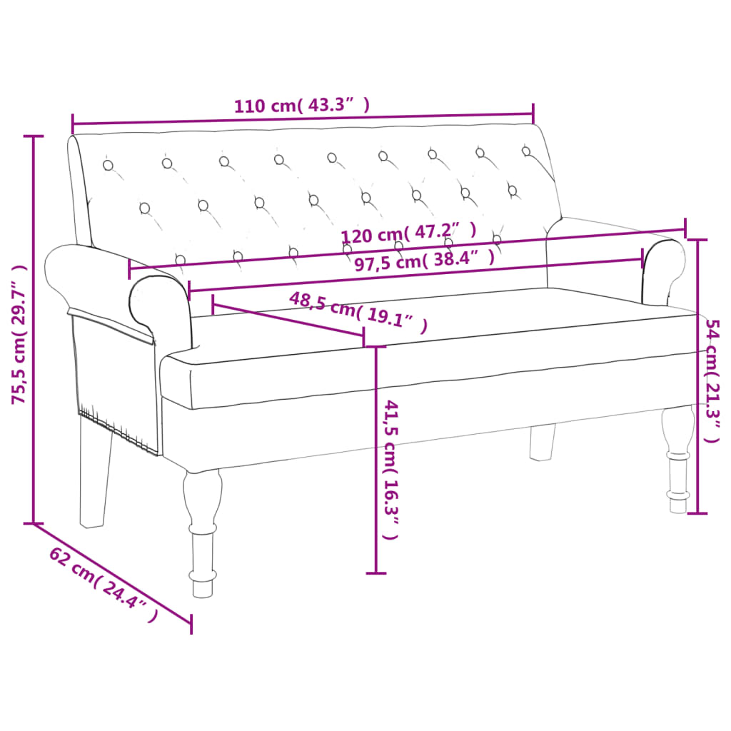 Sittbänk brun med ryggstöd 120x62x75,5 cm konstmocka