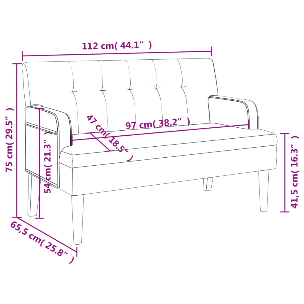 Sittbänk vit med ryggstöd 112x65,5x75 cm konstläder