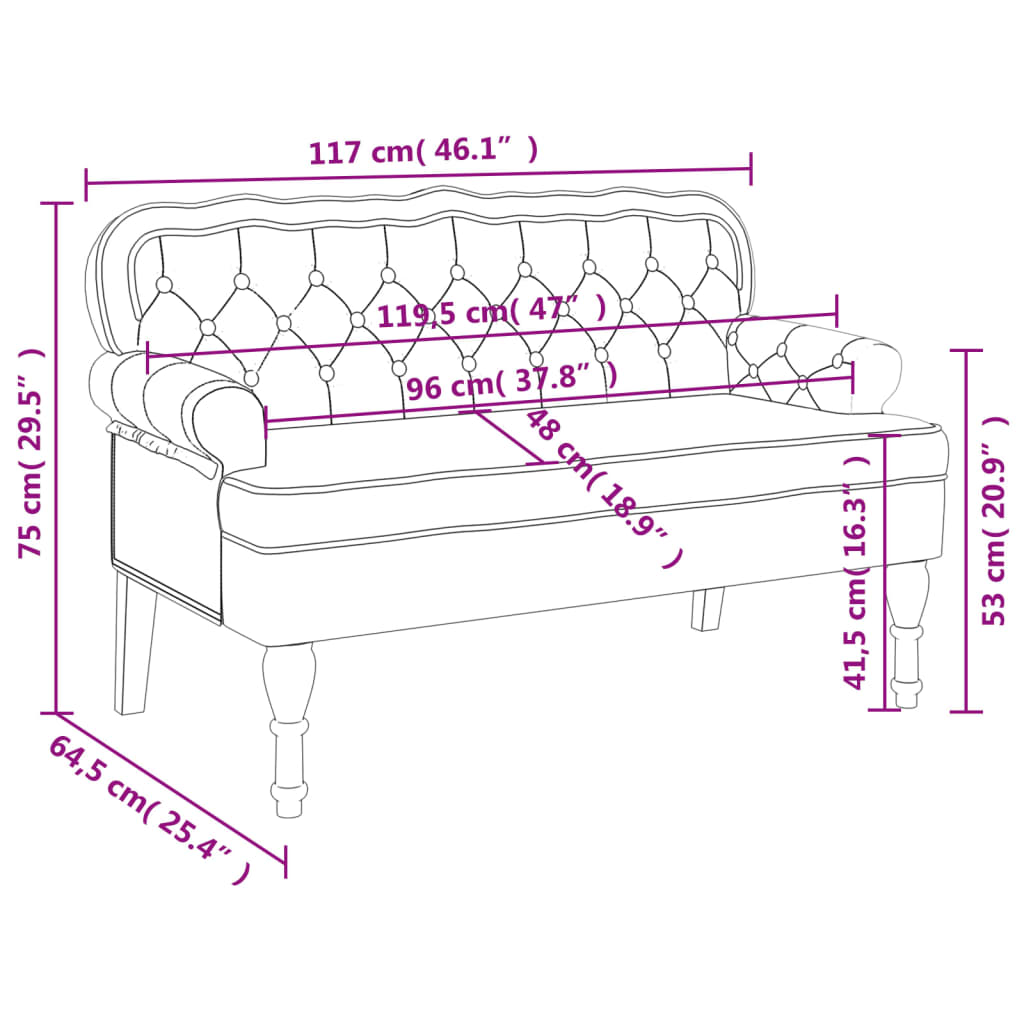 Sittbänk svart med ryggstöd 119,5x64,5x75 cm sammet