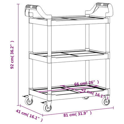 Keittiövaunu Rolling vaunu musta 3 kerrosta 81x41x92 cm alumiinia