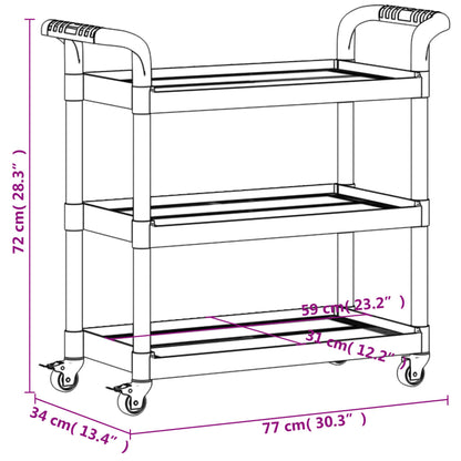 Keittiövaunu Rolling vaunu musta 3 kerrosta 77x34x72 cm alumiinia