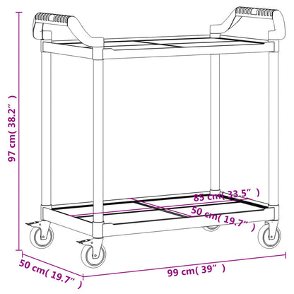 Keittiövaunu Rolling vaunu musta 2 kerrosta 99x50x97 cm alumiinia