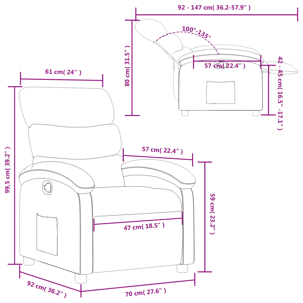 Nojatuoli Recliner taupe kangasta