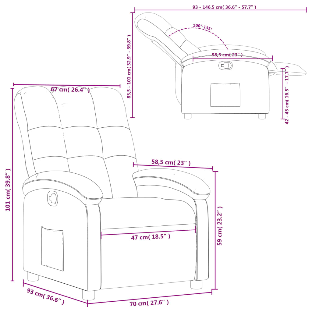 Fåtölj svart Recliner tyg