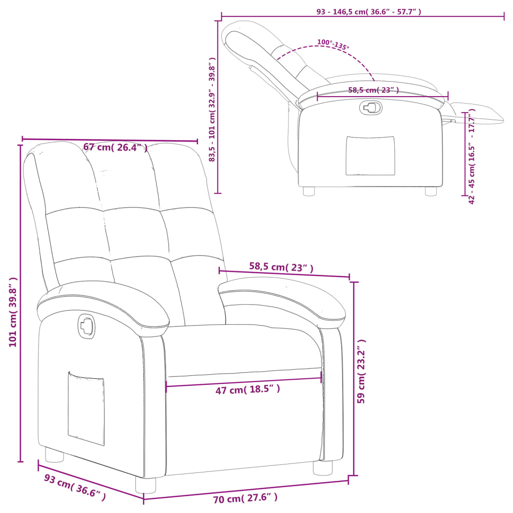 Nojatuoli Recliner taupe kangasta