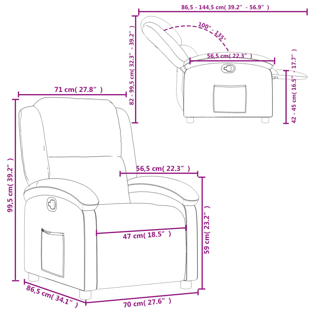 Fåtölj ljusgrå Recliner tyg