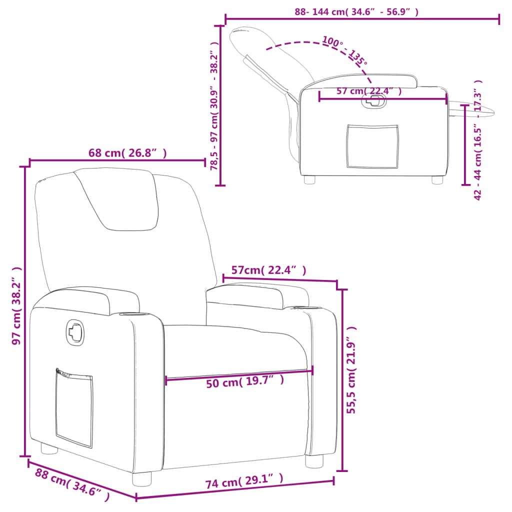 Fåtölj svart Recliner konstläder