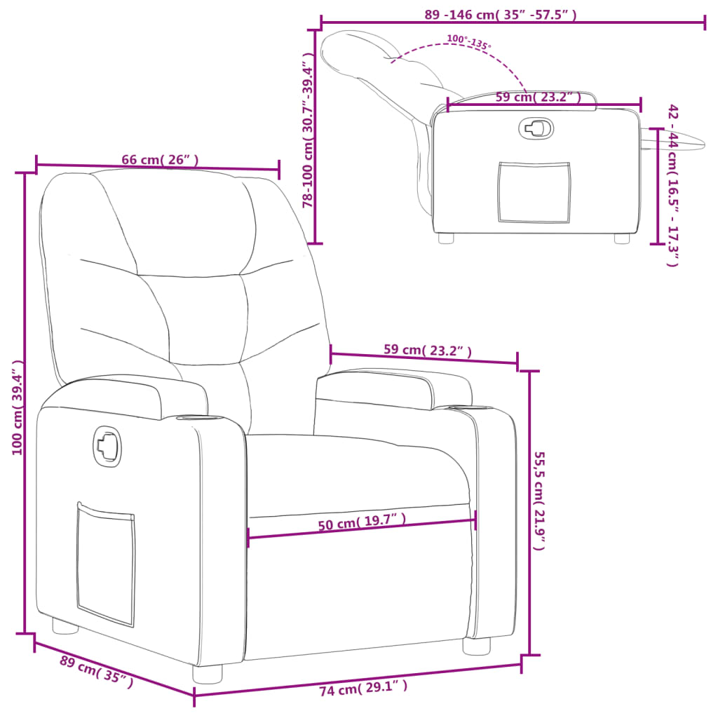 Nojatuoli Recliner ruskea kangas