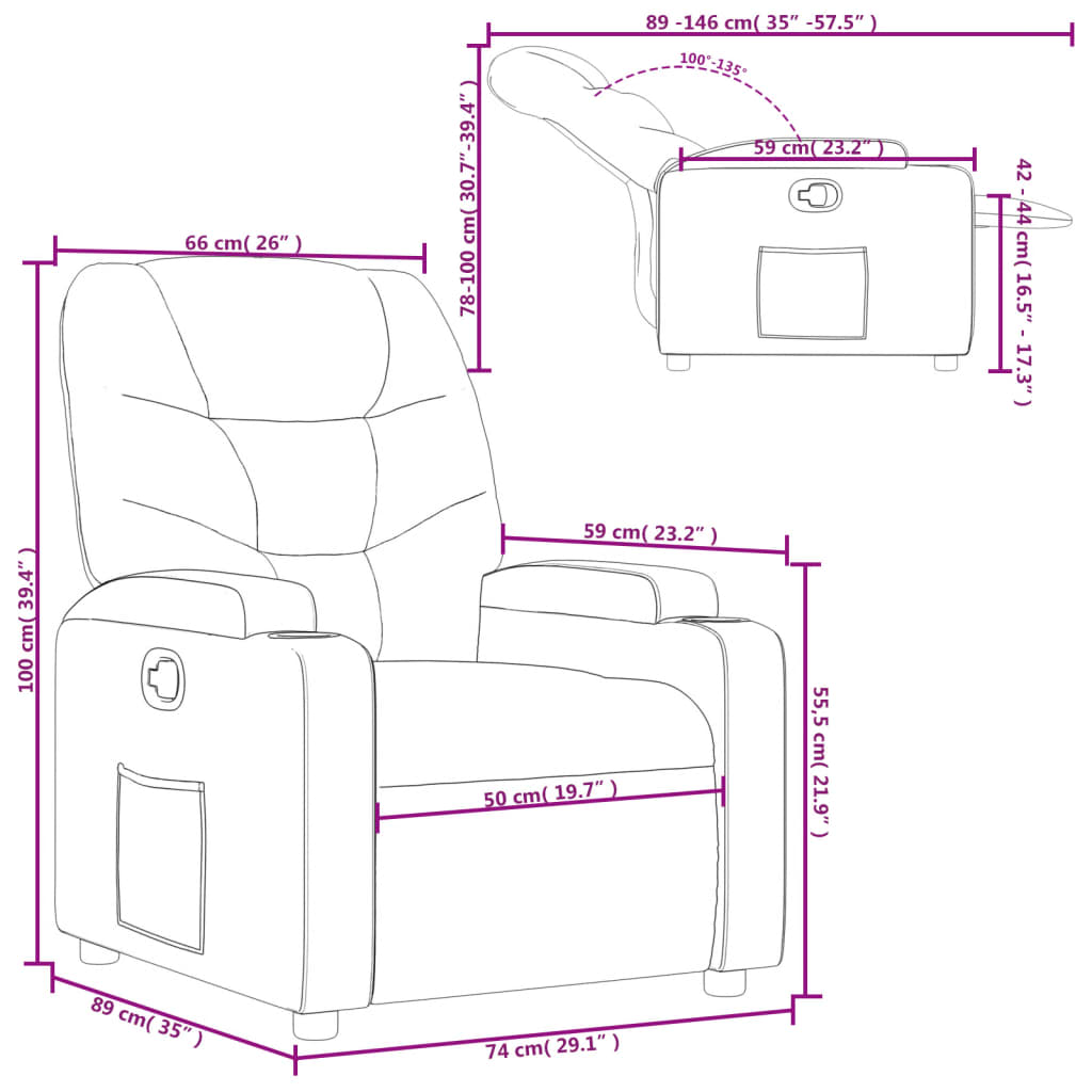 Nojatuoli Recliner taupe kangasta