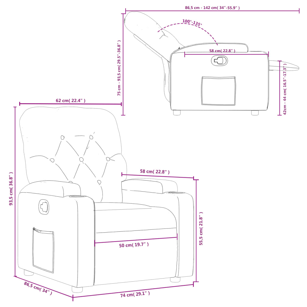 Nojatuoli Recliner taupe kangasta