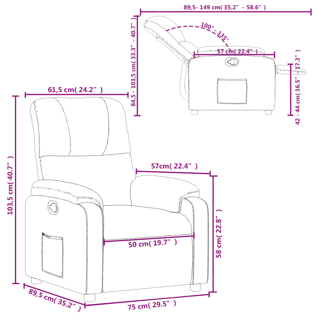 Fåtölj brun Recliner mikrofibertyg