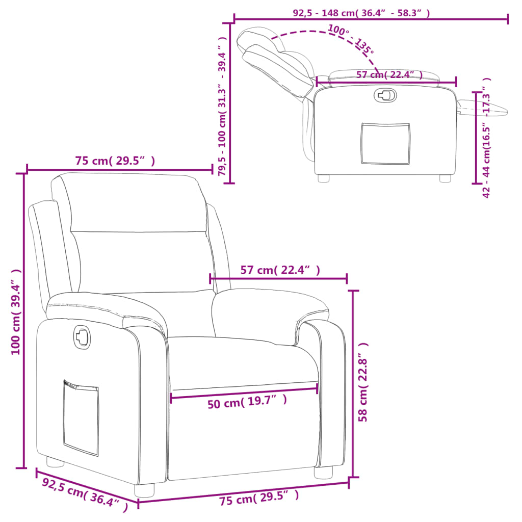 Fåtölj svart Recliner tyg