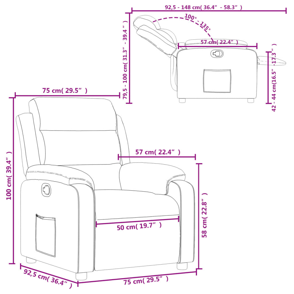 Nojatuoli Recliner taupe kangasta