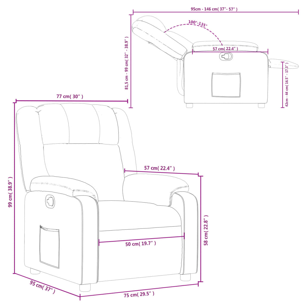 Nojatuoli Recliner taupe kangasta