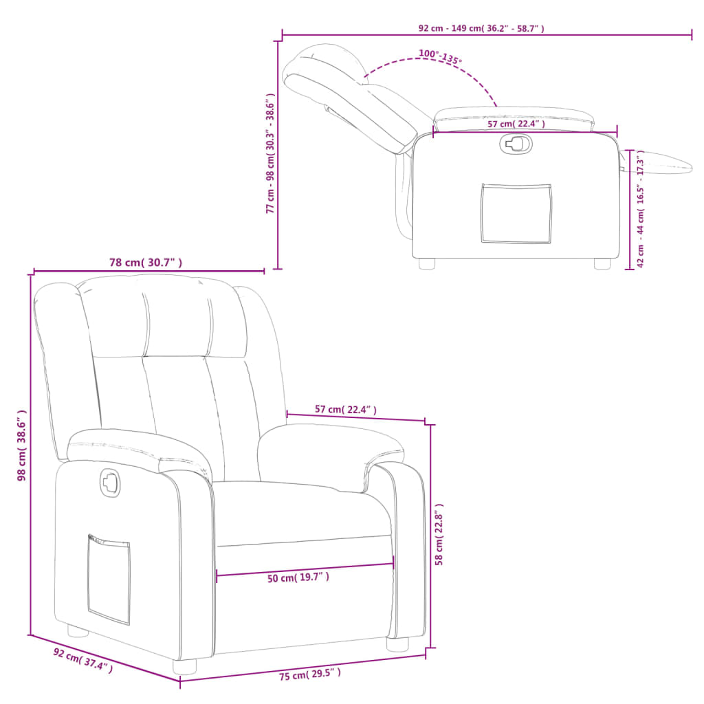 Fåtölj svart Recliner konstläder