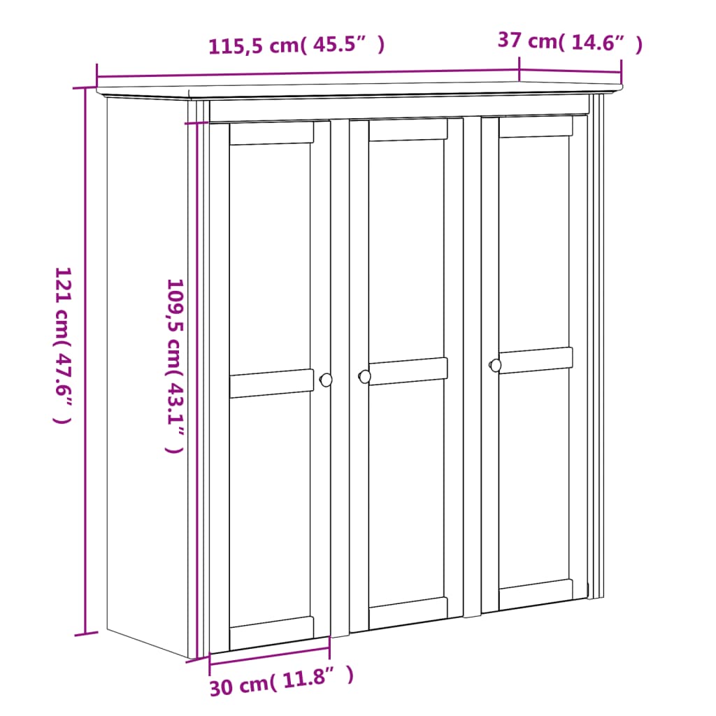 Vitrinskåp BODO vit 115,5x43x200,5 cm massiv furu