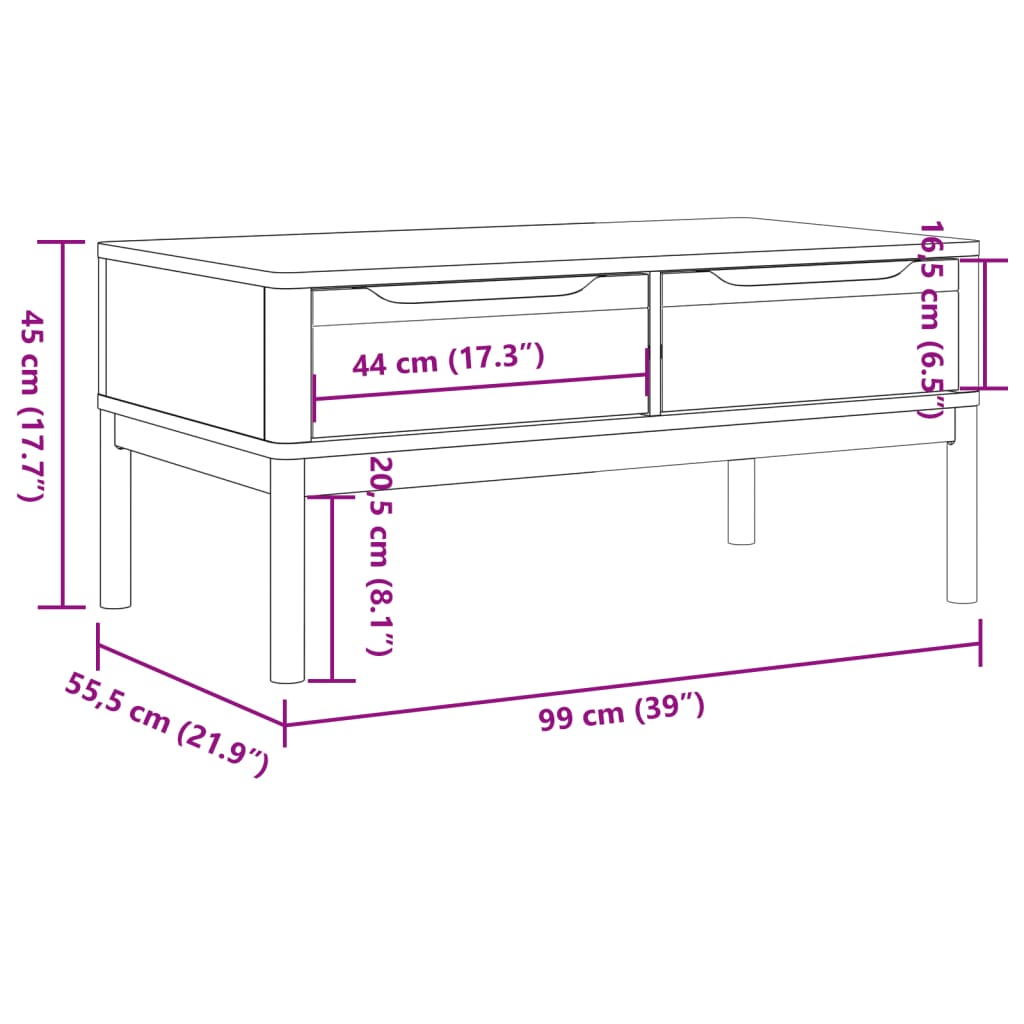 Soffbord brun vaxbrun möbelserie FLORO 99x55,5x45 cm furu