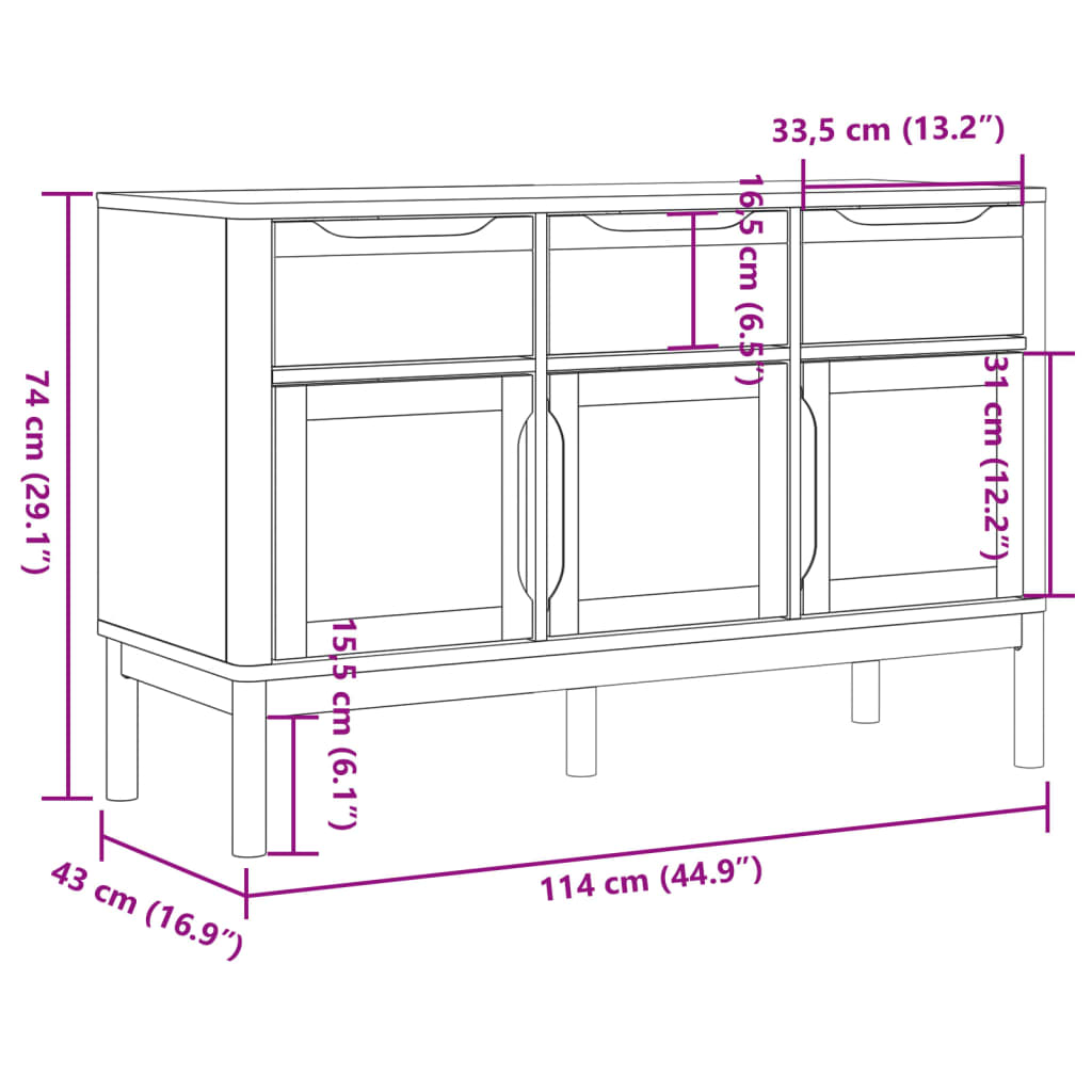 Sidobord FLORO vaxbrun 114x43x74 cm massiv furu