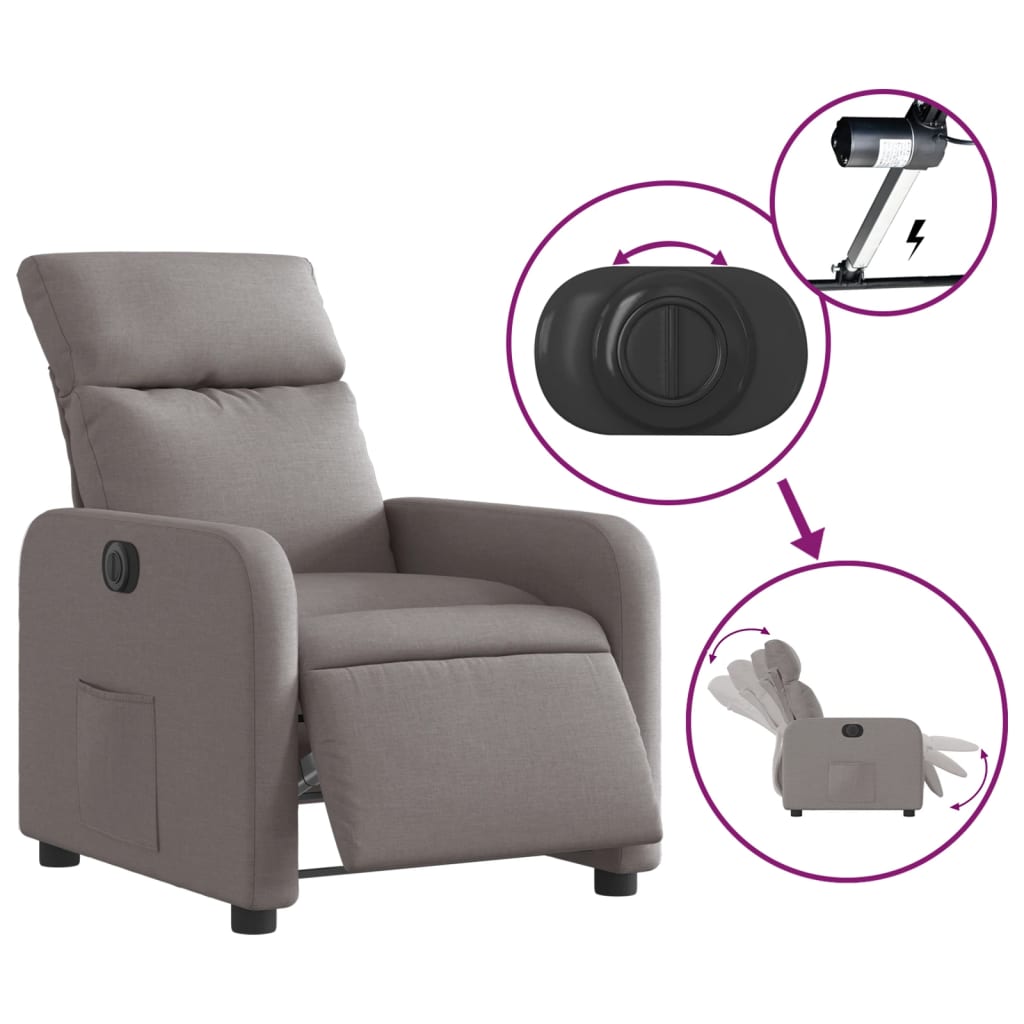 Elektrisk Massagefåtölj taupe Recliner tyg