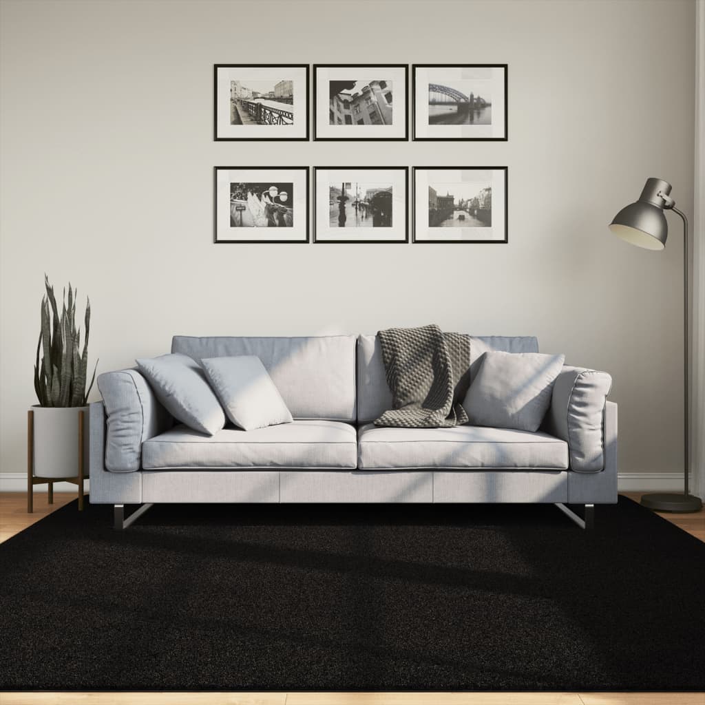 Golvmatta HUARTE med kort lugg tvättbar svart 200x200 cm