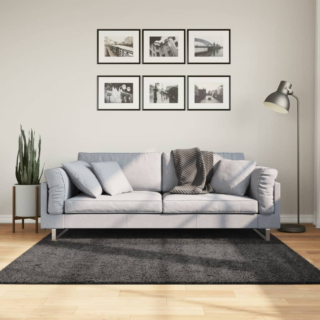 Golvmatta antracit Ryamatta PAMPLONA lång lugg modern 160x160 cm