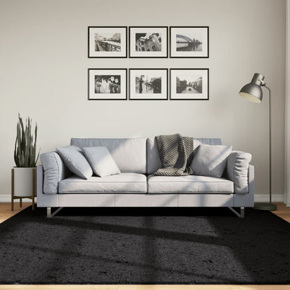 Golvmatta Ryamatta PAMPLONA lång lugg modern svart 200x200 cm