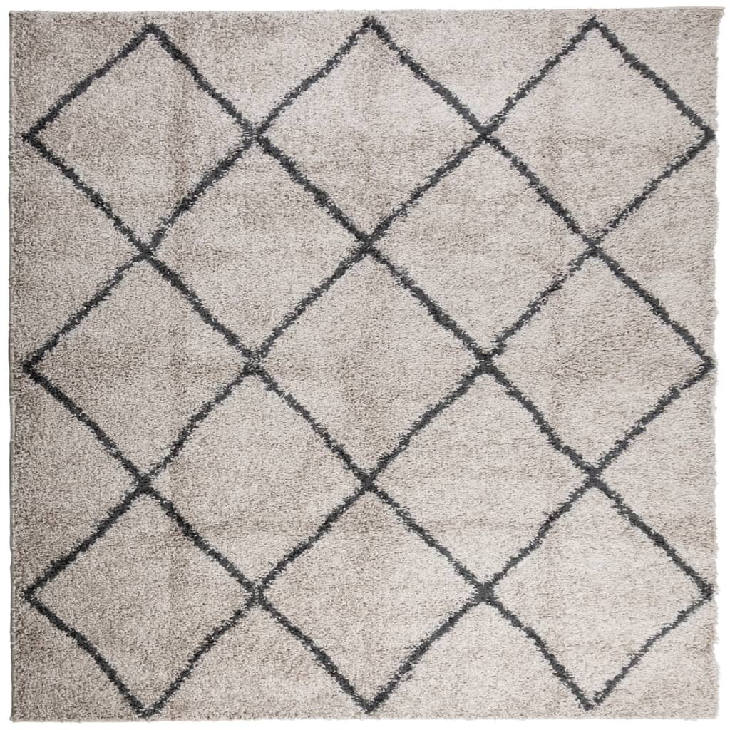 Golvmatta antracit Ryamatta PAMPLONA lång lugg modern beige & 120x120 cm