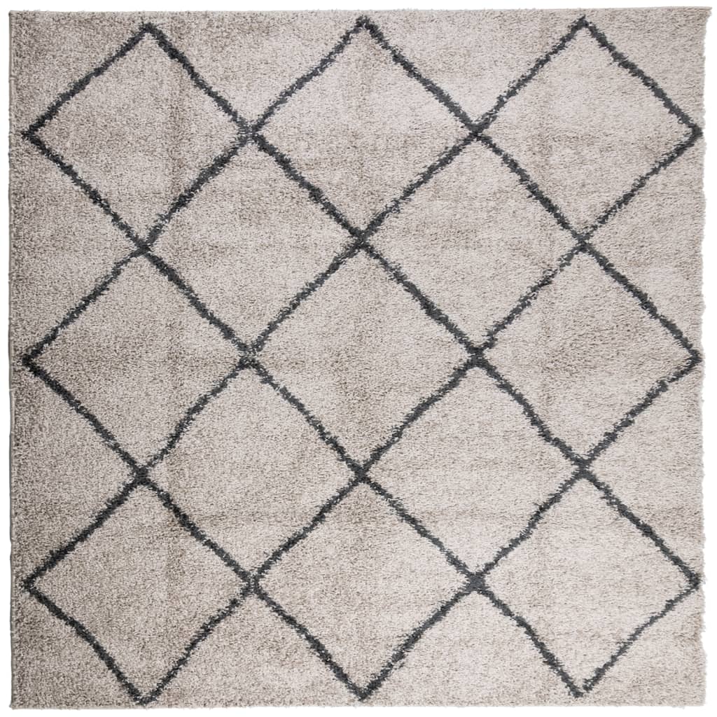 Golvmatta antracit Ryamatta PAMPLONA lång lugg modern beige & 160x160 cm